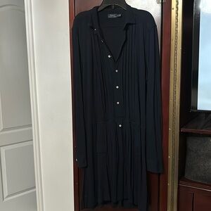 Ralph Lauren Polo navy dress. Dress is drop waist, pleated with pockets. Size L.